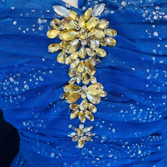 Single Strap Juniors Tool Sparkle Blue Prom Dress with Jewel Accents New without - Picture 8 of 13